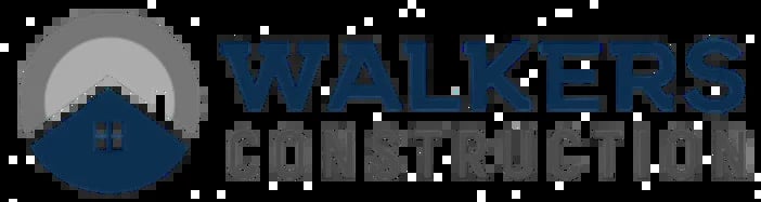 Walkers Construction logo featuring a house icon under a mountain peak with gray and blue colors